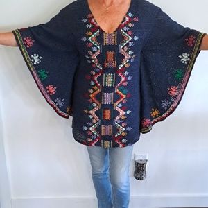 Exquisite JUDITH MARCH navy lace, multicolored embroidered dress/tunic. WORN 1X